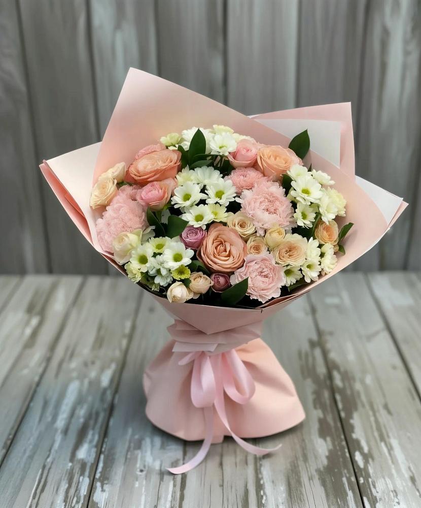 Букет цветов из: Гвоздики, Розы и Хризантемы в Касторное