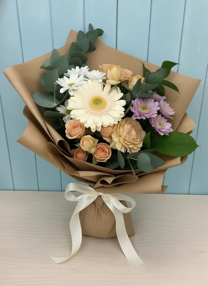 Букет цветов из: Герберы и Хризантемы в Касторное