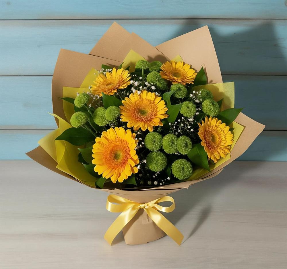 Букет цветов из: Герберы и Хризантемы в Касторное