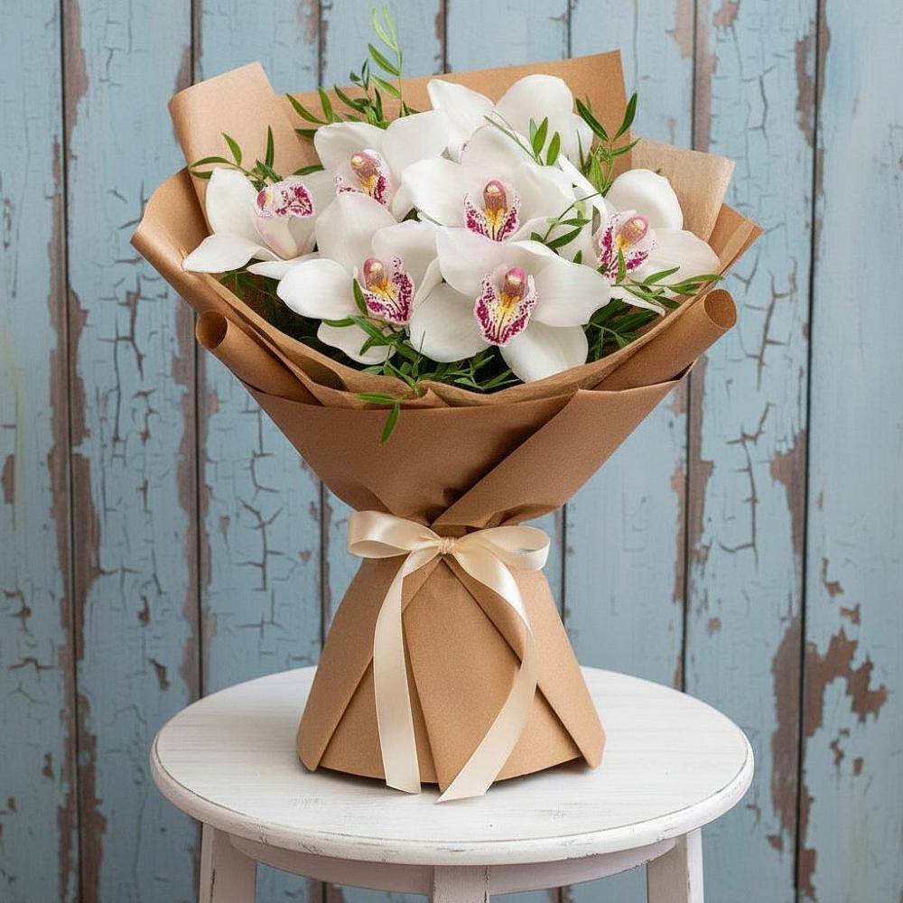 Букет цветов из: Орхидеи и Розы в Касторное