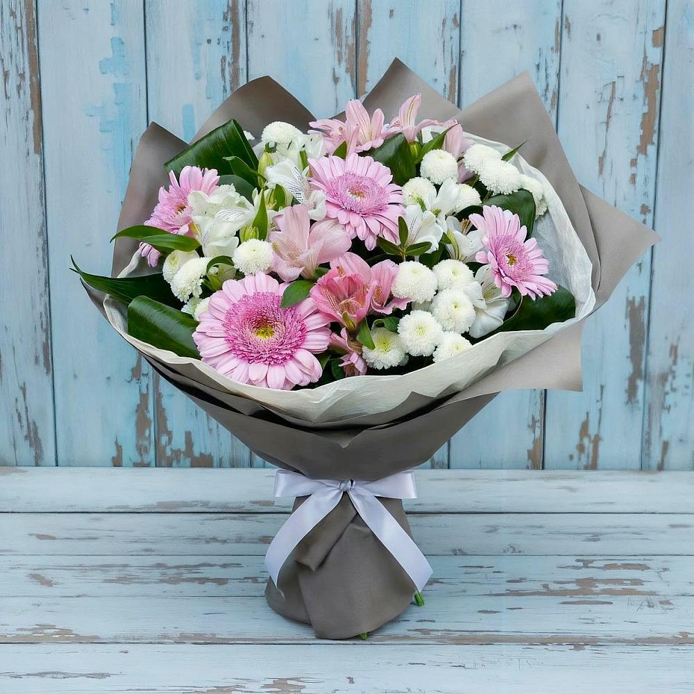 Букет цветов из: Герберы, Альстромерии и Хризантемы в Касторное