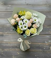 Букет цветов из:  Альстромерии, Розы и Хризантемы в Касторное