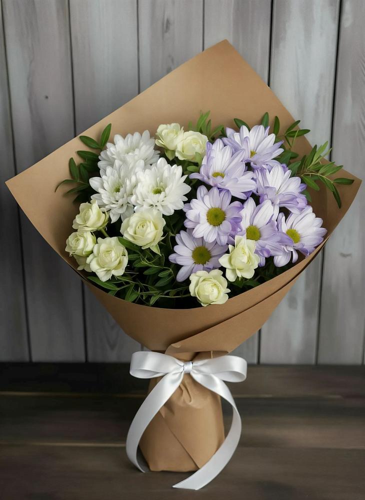 Букет цветов из: Хризантемы и Розы в Касторное